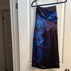 le chateau Black Dress with Blue and Purple Floral Print